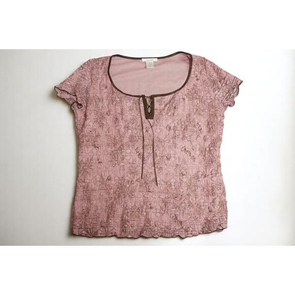 Dressbarn Pink Lace Peasant Top & Brown Midi Skirt Set XL Romantic Y2K Boho - Picture 12 of 14